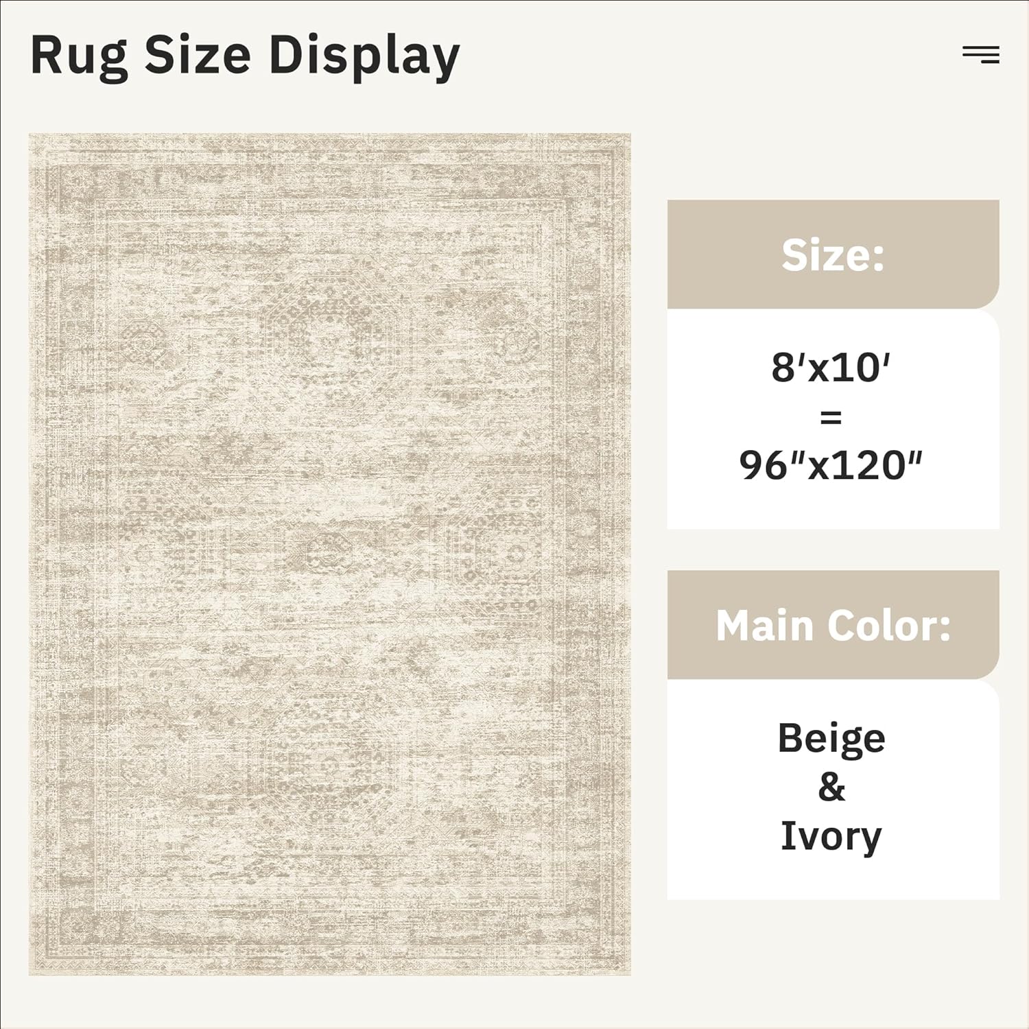 Soalmost Washable Area Rug 8x10, Large Soft Rugs for Living Room Vintage Beige Carpet 8x10 Area Rugs for Bedroom Dining Room Non-Slip Stain Resistant Under Table Rug