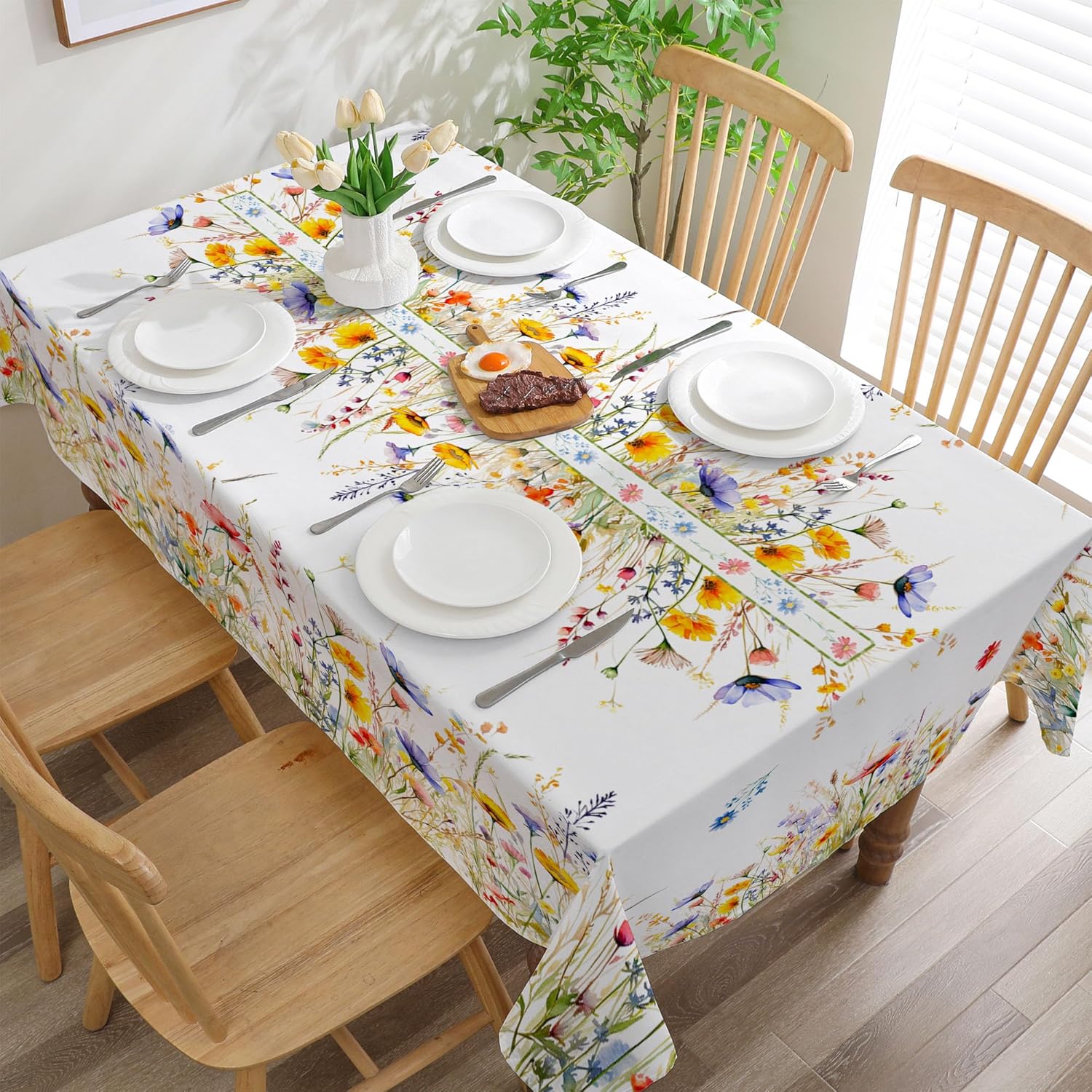 Spring Tablecloth 60x84 Inch for Rectangle Tables - Blooming Flower Spring Decorations for Home - Water Resistant Flower Table Cloth for Party,Table