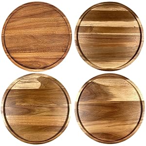 11.5 Inches Candle Holder Tray Home Decor, Round Wood Tray for Coffee Table, Small Wooden Serving Decorative Trays for Home