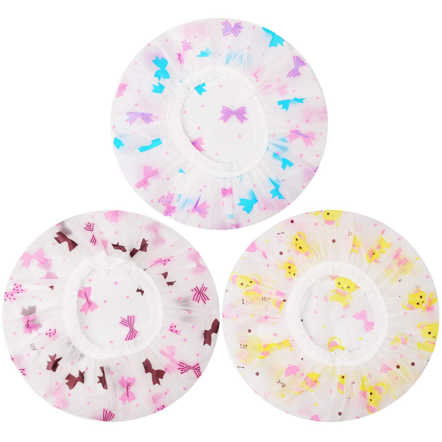 Shower Caps, 3 Pcs Plastic Reusable Shower Caps Elastic Band Bath Caps for Women Ladies Spa Salon