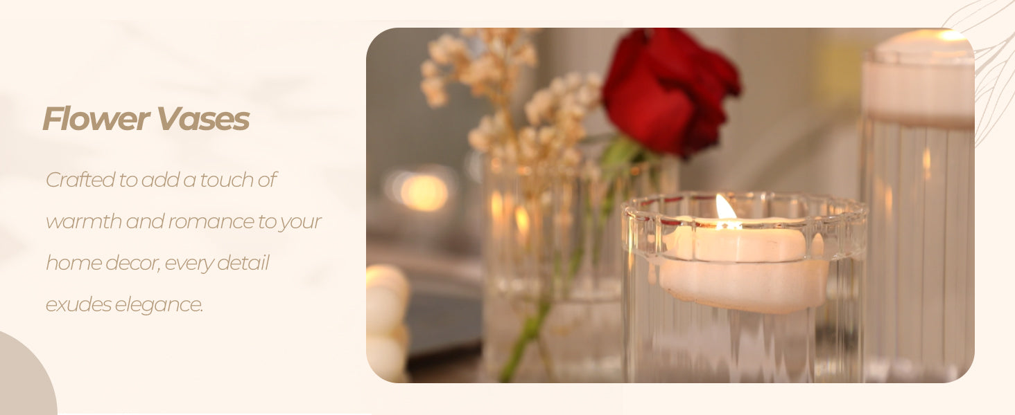 Glass Cylinder Vases, Bud Vase for Centerpieces, 8 Inch Tall Ribbed Vase Hurricane Floating Candle Holder, Decorative Flower Vases for Wedding Reception, Home Decor, Housewarming Gift (Clear)