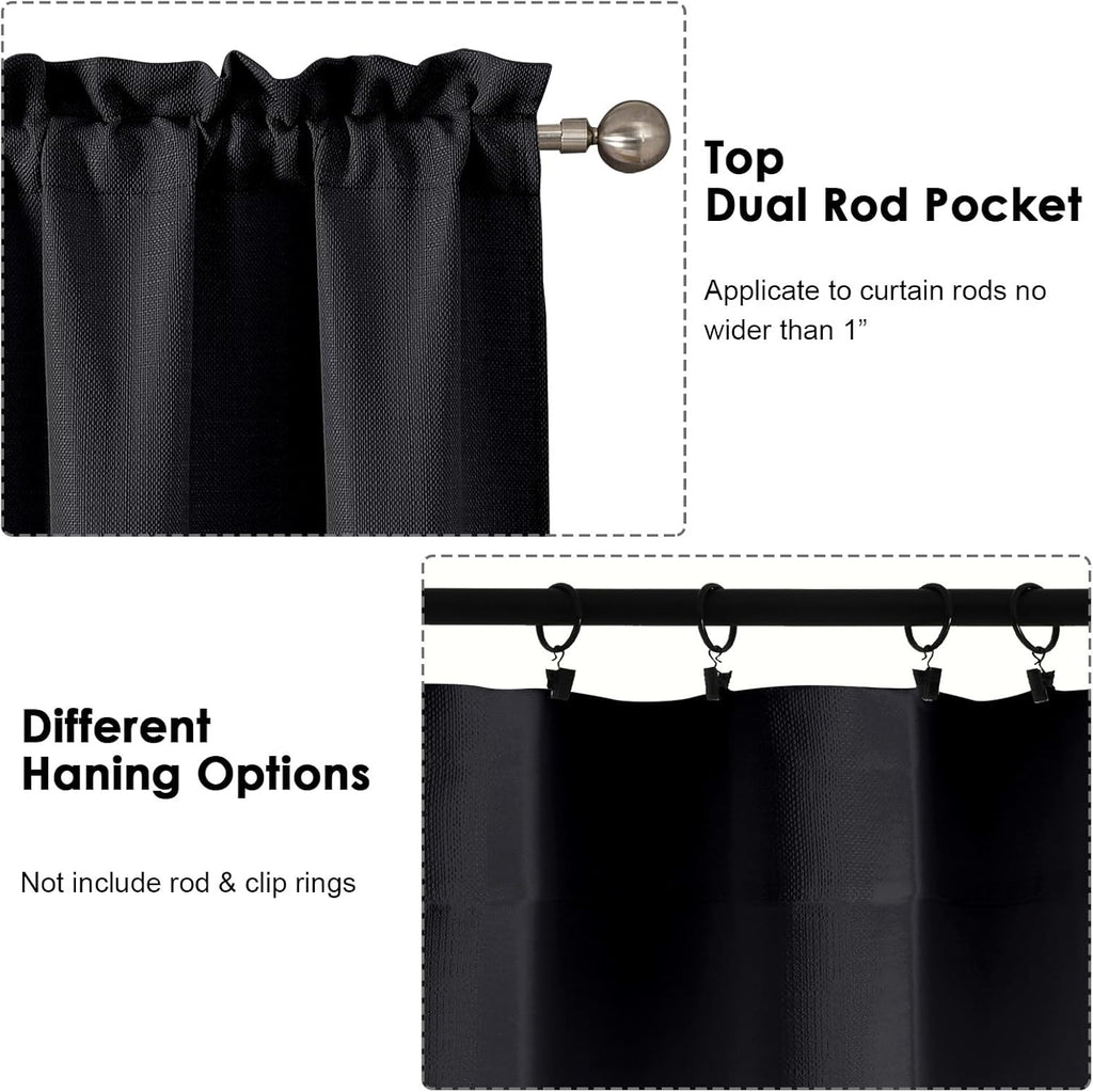 Black Curtains 63 Inch Length 2 Panels Set for Living Room Bedroom, Light Filtering Faux Linen Textured Soft Window Curtain, Airy Soft Rod Pocket cortinas para cuarto, 40Wx63L Inches, 2 Pcs