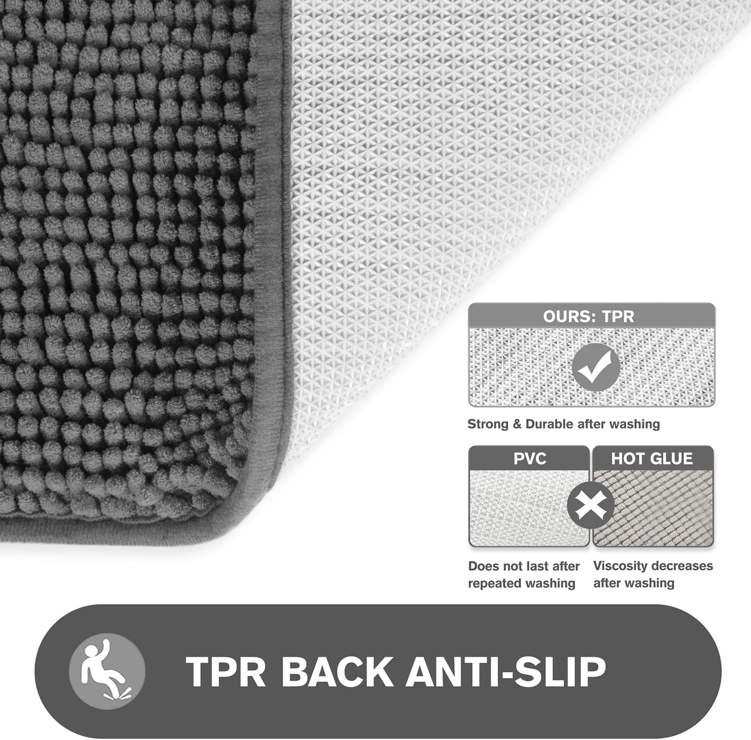 Bathroom Rugs 36 x 60 Inch – Extra Large Bath Mat | Absorbent and Washable Thick Chenille Bath Rugs Non-Slip Runner Rug for Bathroom, Shower, Tub(Gray)